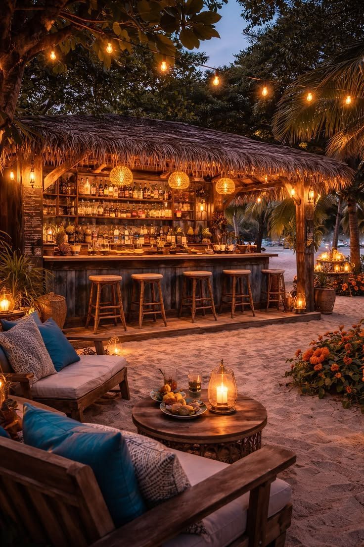Beach bar at night at Port Elysium
