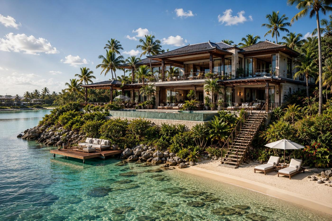 Port Elysium beachfront villa with private dock