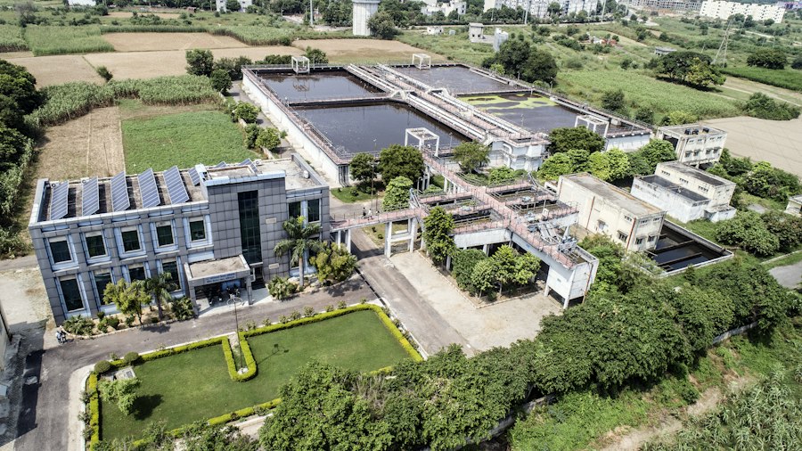 Aerial view of a water treatment plant