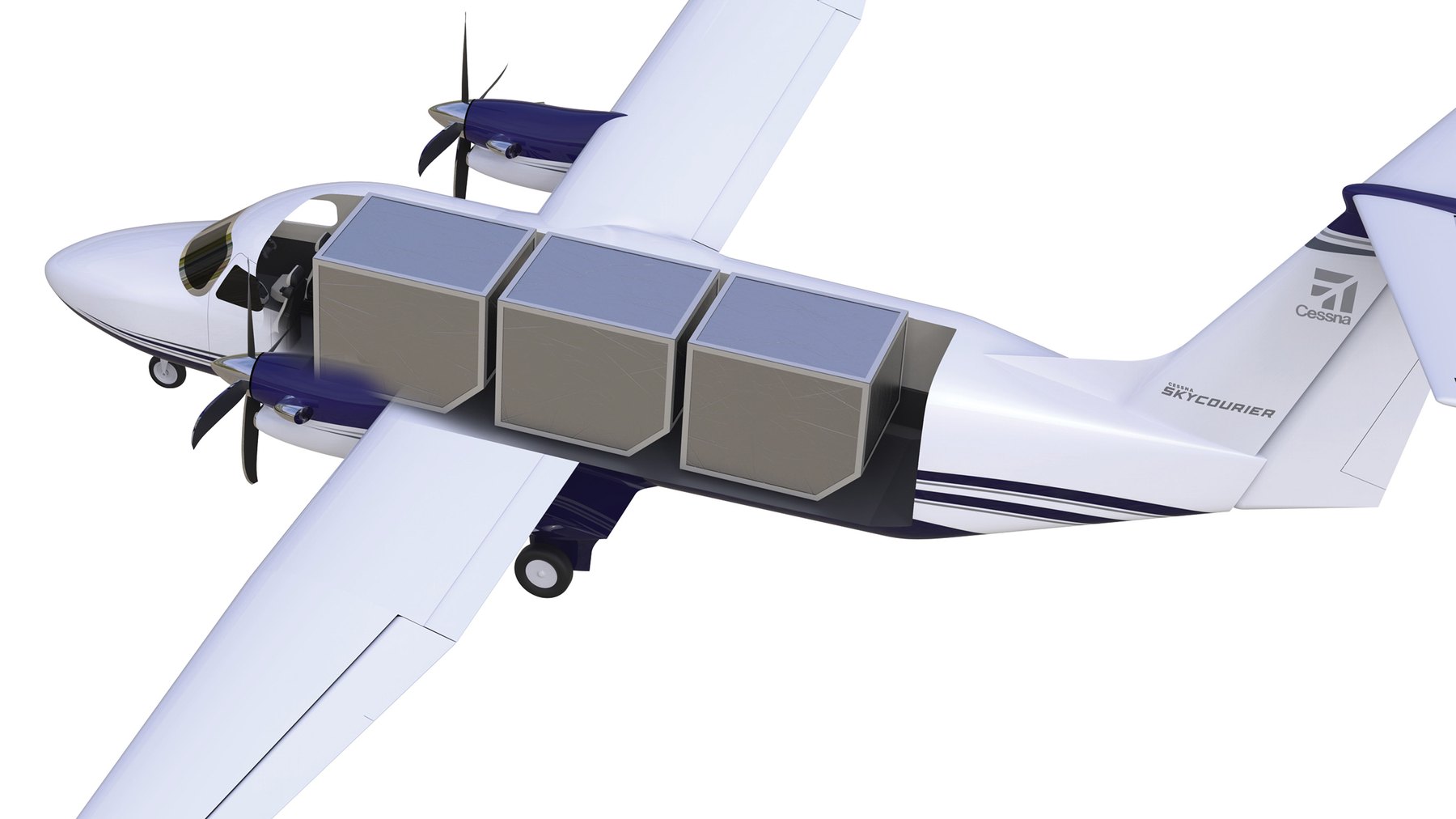 Cutaway of a Cessna SkyCourier freighter carrying three airline cargo containers