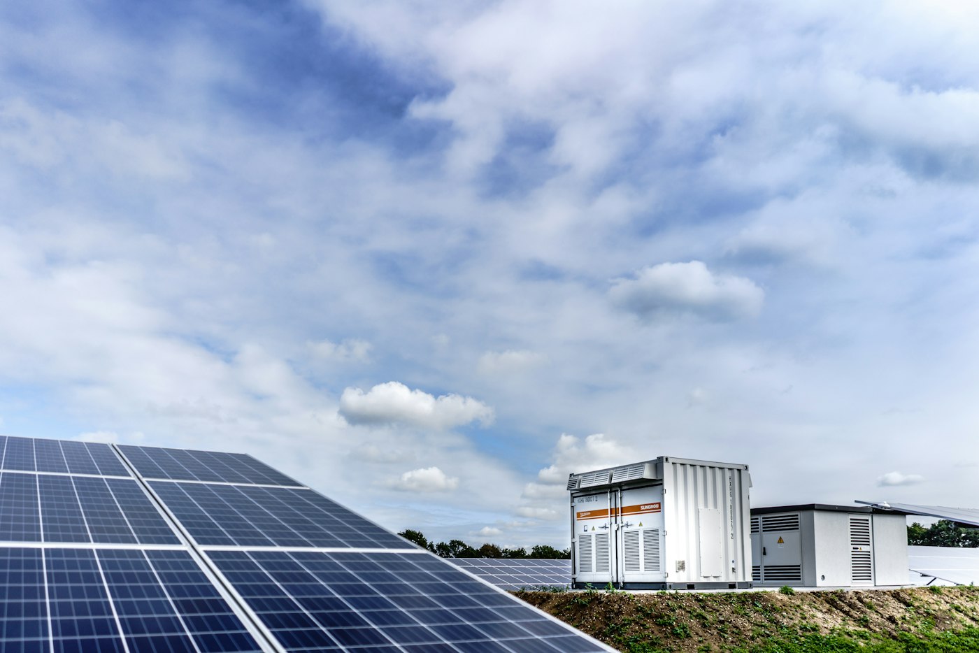 Solar panels with battery storage containers