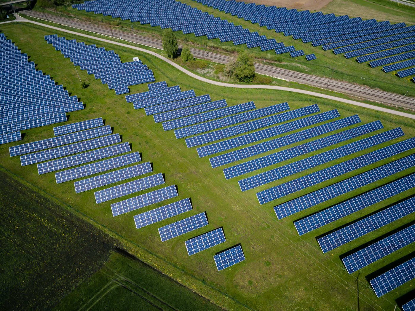 Aerial view of a solar field